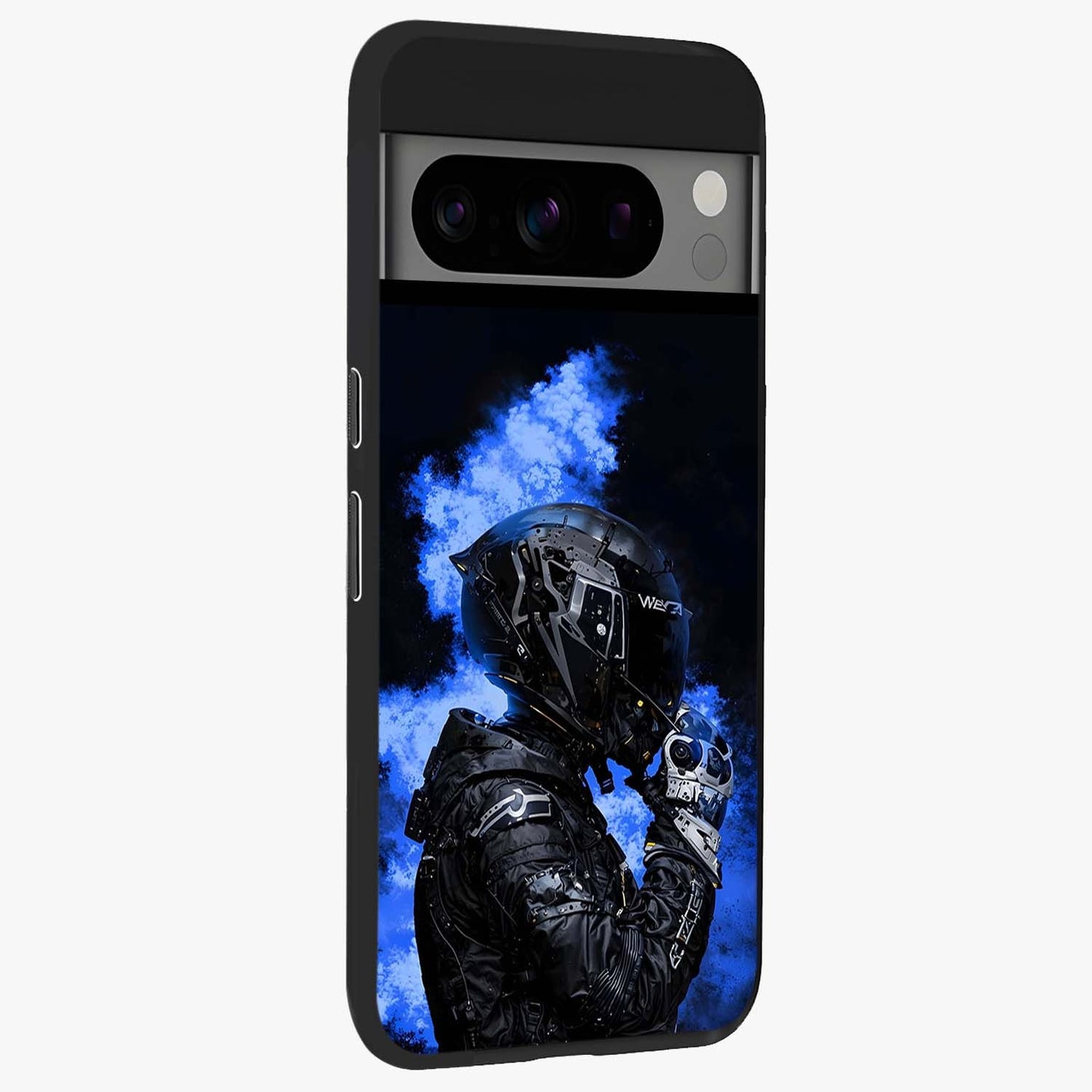 Cyber Sentinel Protocol Glass Case upright view showcasing advanced cyber sentinel artwork with futuristic tech theme.