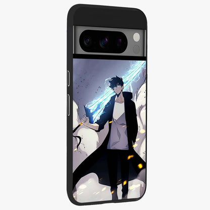 Dark Lightning Anime Warrior Glass Case upright view showcasing dramatic warrior artwork with dark lightning aesthetic.