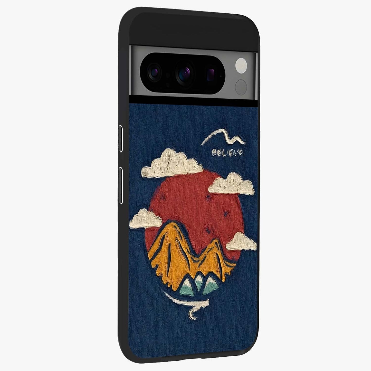 Dream Beyond Mountains Glass Case upright view showcasing beautiful mountain scenery with inspirational nature theme.
