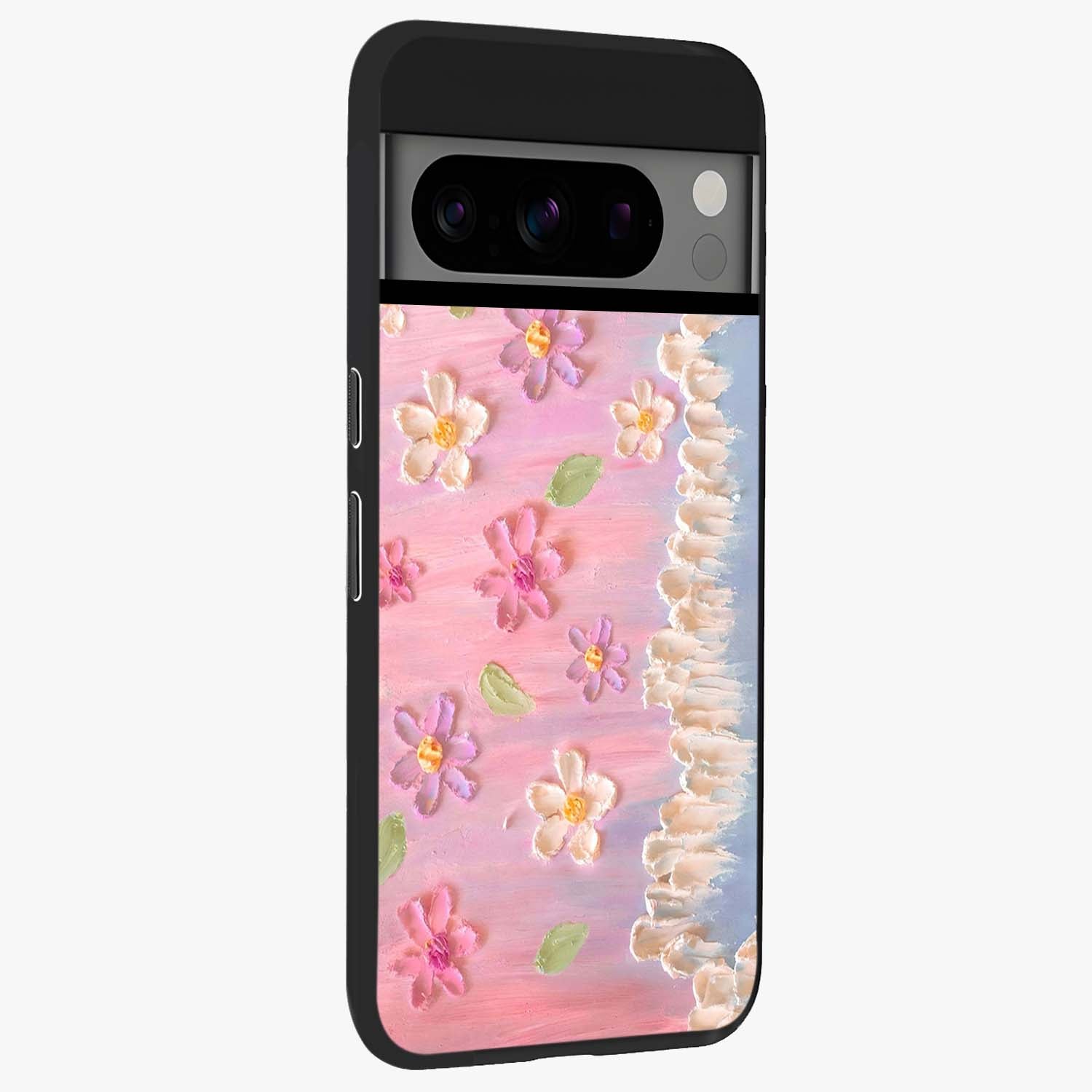 Dreamy Painted Garden Glass Case upright view showcasing vibrant floral garden artwork with artistic nature theme.