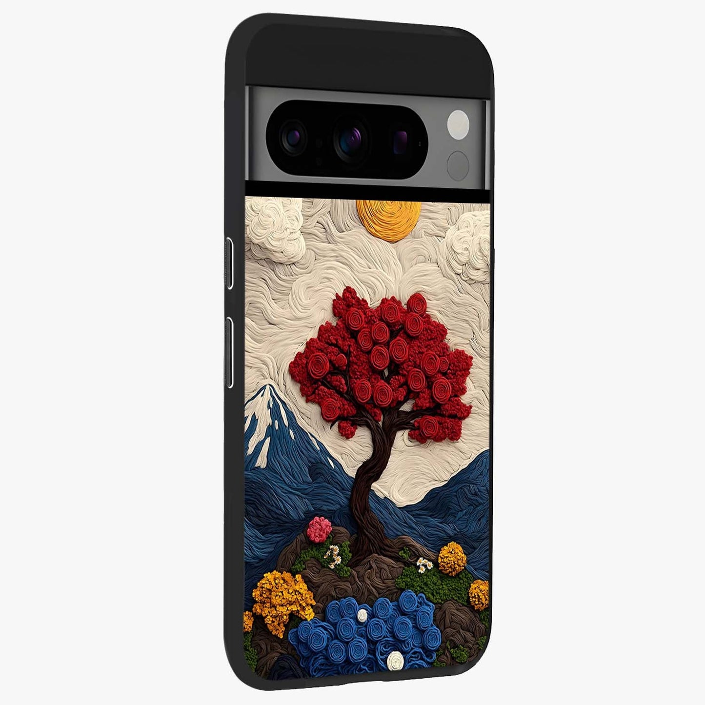 Eternal Nature Tapestry Glass Case upright view showcasing elegant nature tapestry design with decorative style.