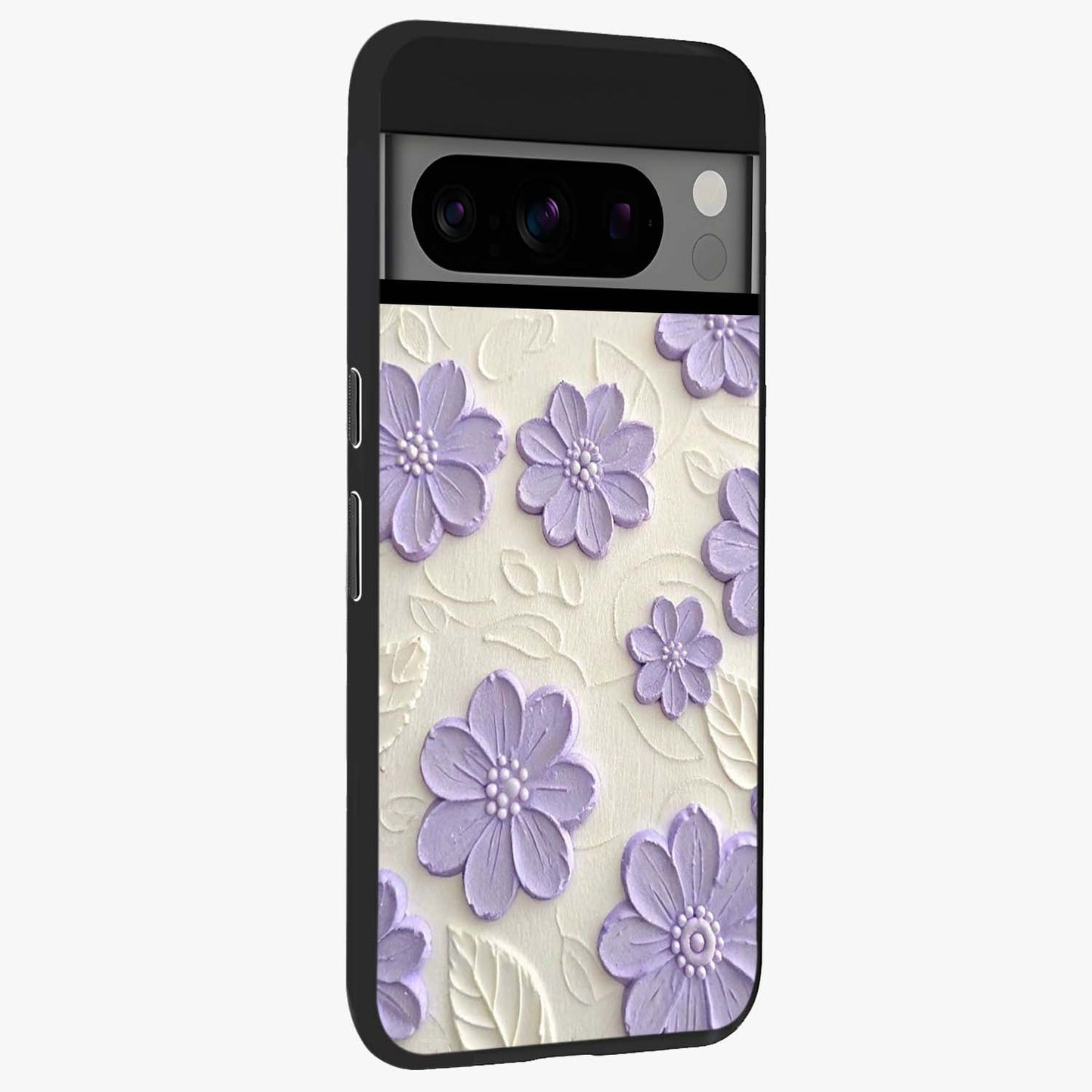 Floral Wall Art With Purple Flowers Glass Case upright view showcasing elegant purple flower artwork with decorative floral theme.