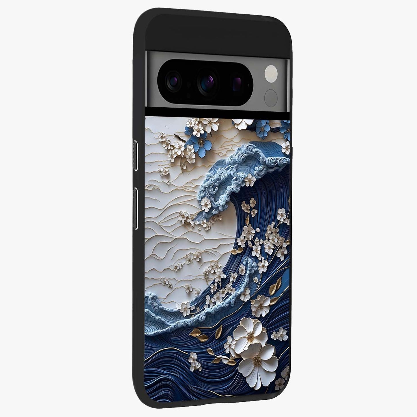 Floral Wave Origami Glass Case upright view showcasing creative floral origami artwork with artistic decorative theme.