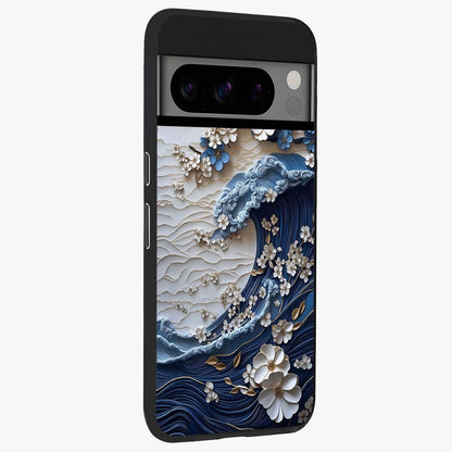 Floral Wave Origami Glass Case upright view showcasing creative floral origami artwork with artistic decorative theme.