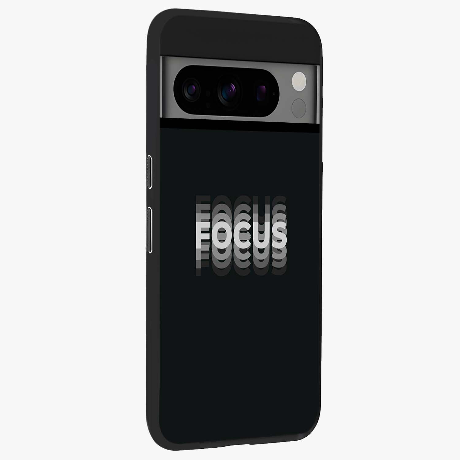 Focus Mode On Glass Case upright view showcasing strong typography statement with sleek motivational theme.