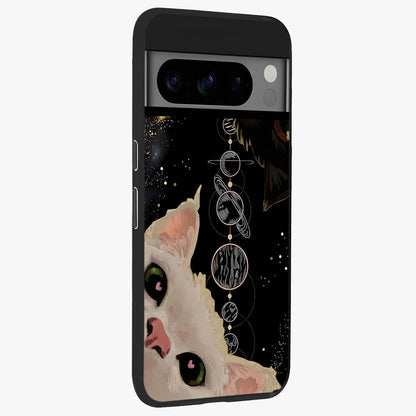 Galactic Cat Glass Case upright view showcasing mystical cat artwork with dreamy cosmic theme.