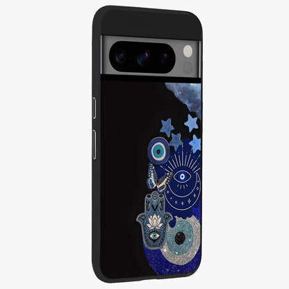 Galactic Charm Cluster Glass Case upright view showcasing glowing cosmic charm artwork with magical celestial style.