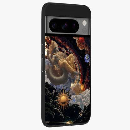 Galactic Divine God Glass Case upright view showcasing mystical divine artwork with dramatic cosmic theme.