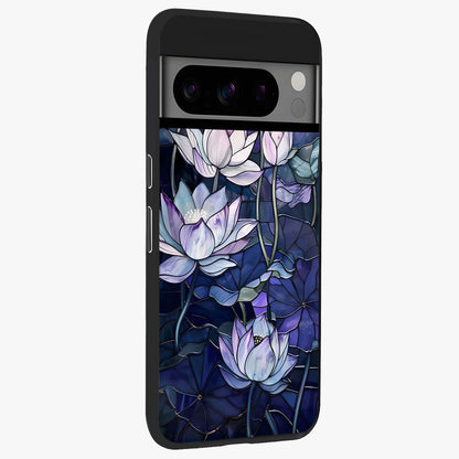 Gloss Petal Rush Glass Case upright view showcasing dynamic floral petal artwork with modern botanical theme.