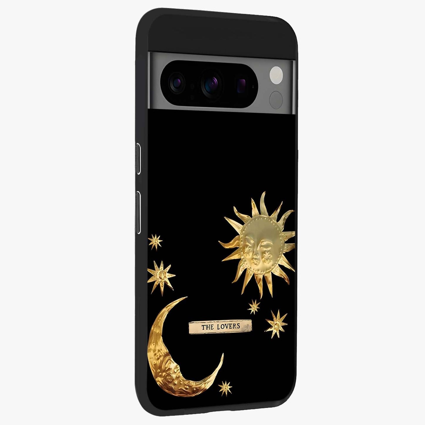 Gold Sun Blush Glass Case upright view showcasing glowing sun artwork with elegant celestial theme.