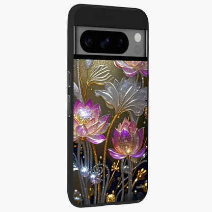 Golden Floral Majesty Glass Case upright view showcasing majestic floral artwork with rich decorative theme.