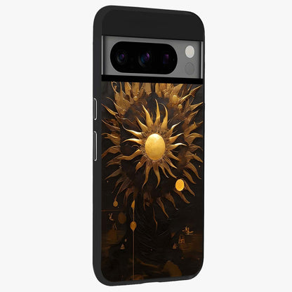 Golden Sun Majesty Glass Case upright view showcasing haunting graveyard artwork with dramatic dark theme.