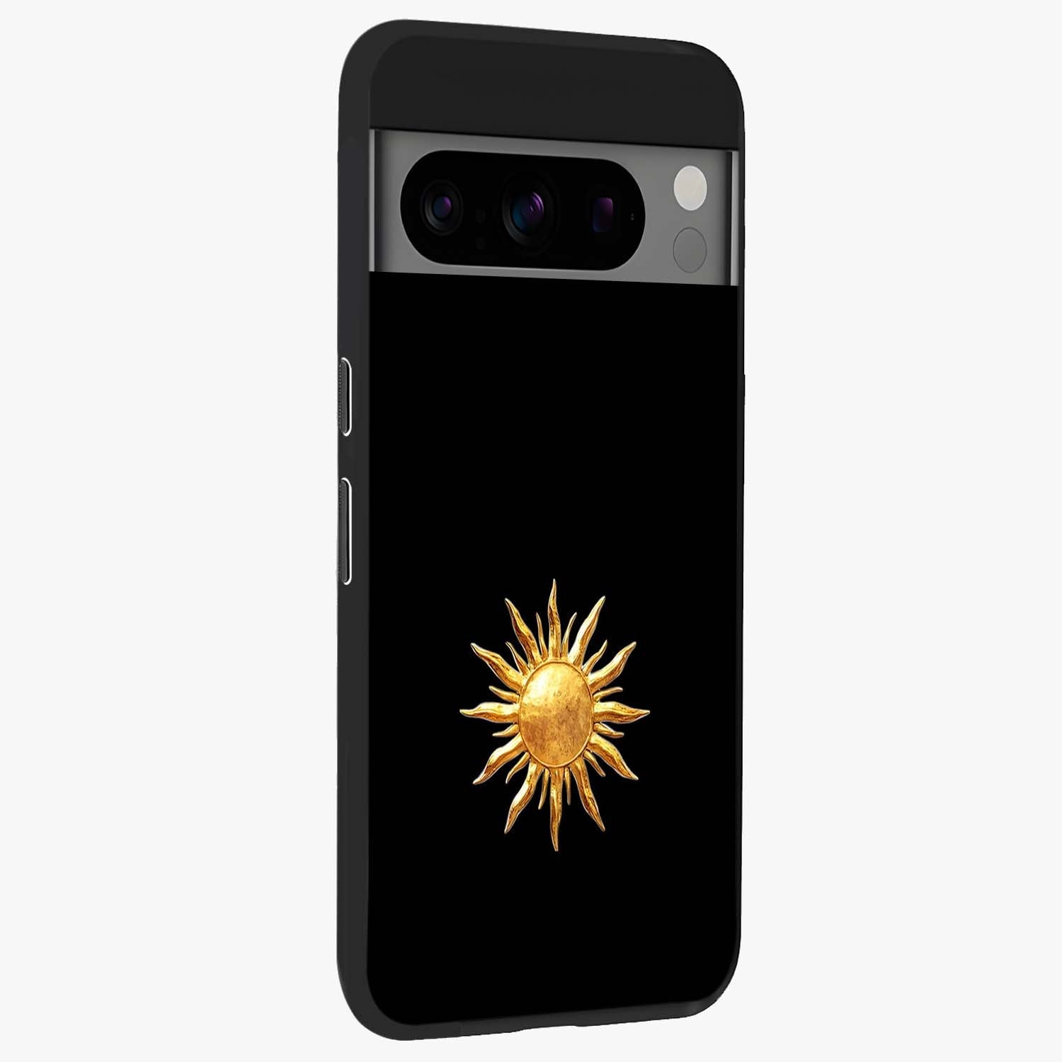 Golden Sun Minimalism Glass Case upright view showcasing haunting graveyard artwork with dramatic dark theme.