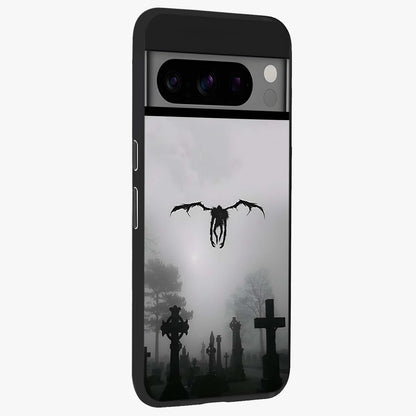 Graveyard Shadow Descent Glass Case upright view showcasing haunting graveyard artwork with dramatic dark theme.
