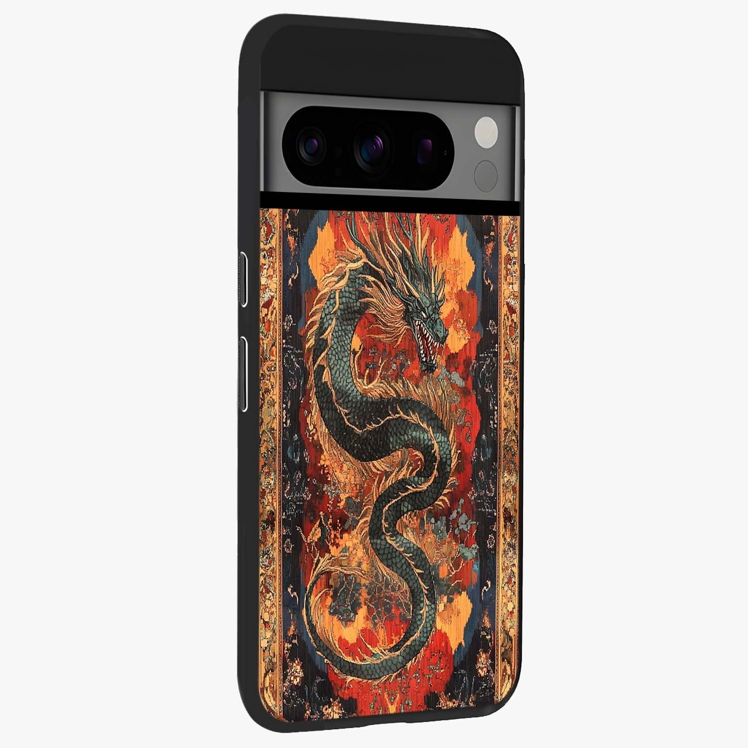 Inferno Dragon Soul Glass Case upright view showcasing intense dragon artwork with fantasy fire theme.