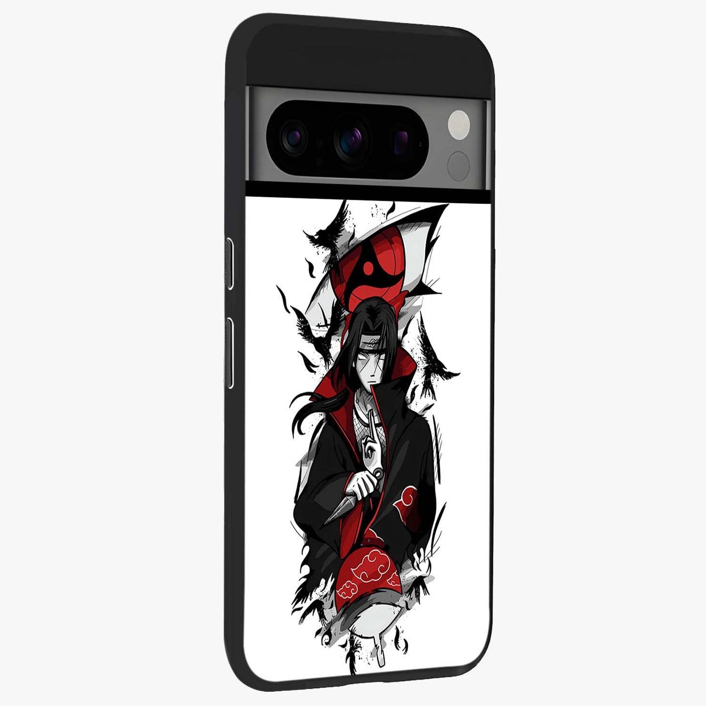 Itachi Limited Edition Naruto Anime Glass Case upright view showcasing intense anime artwork with powerful character theme.