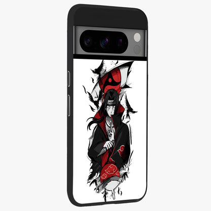Itachi Limited Edition Naruto Anime Glass Case upright view showcasing intense anime artwork with powerful character theme.