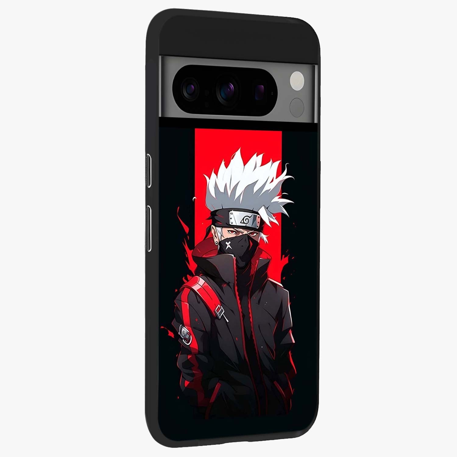 Kakashi Scarlet Shadow Glass Case upright view showcasing intense anime ninja artwork with dark action theme.