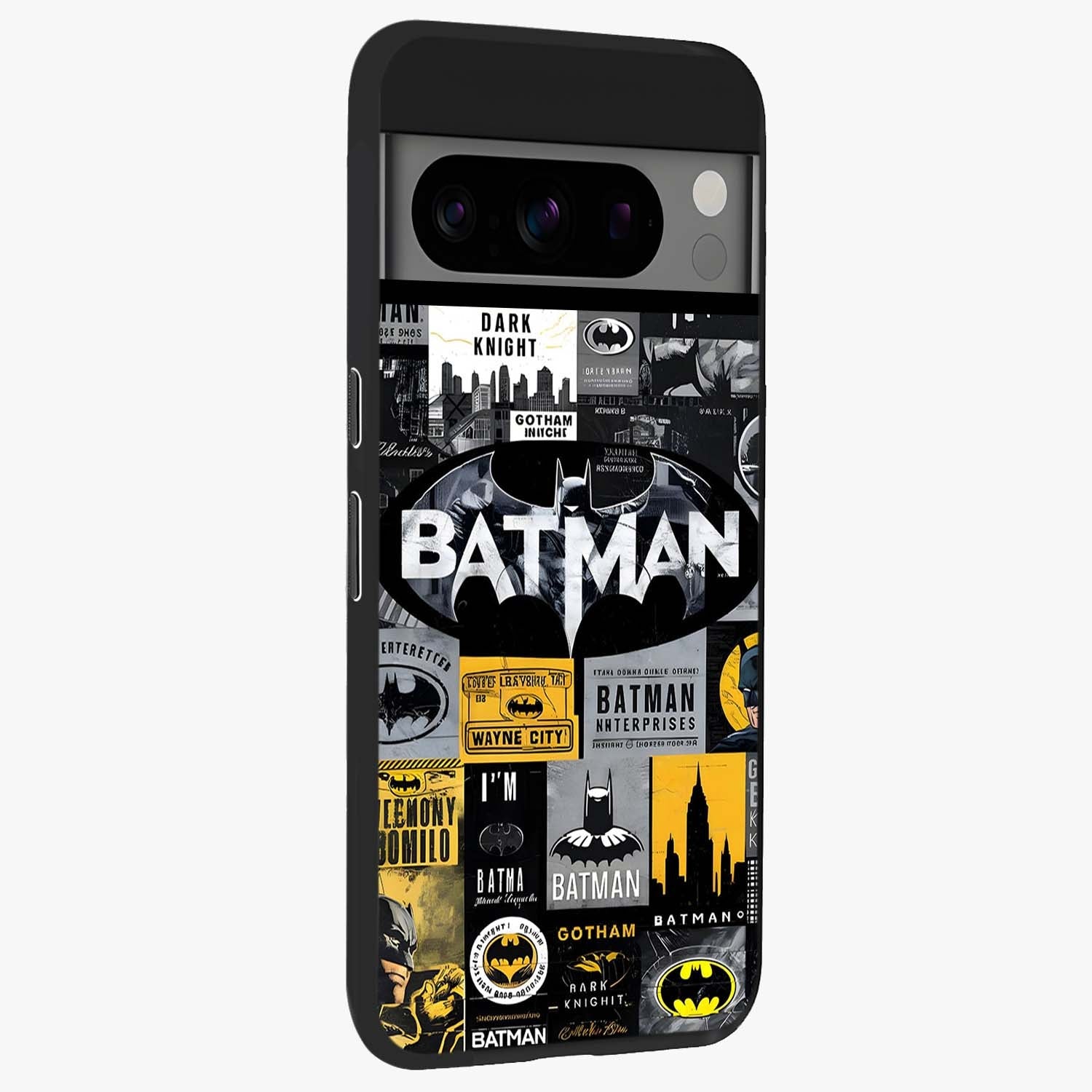 Knight Gotham Rise Glass Case upright view showcasing bold vigilante themed artwork with gothic city vibe.