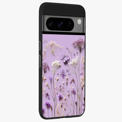 Lavender Blossom Dream Glass Case upright view showcasing delicate lavender blossom artwork with peaceful floral theme.
