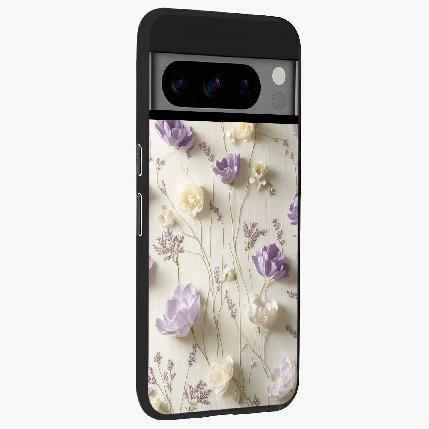 Lilac Breeze Harmony Glass Case upright view showcasing delicate lilac artwork with peaceful floral theme.