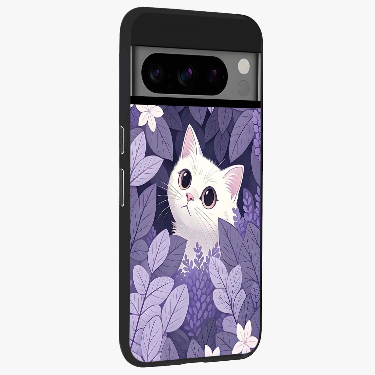 Lilac Hide Peek Cat Glass Case upright view showcasing charming cat artwork with adorable peek theme.