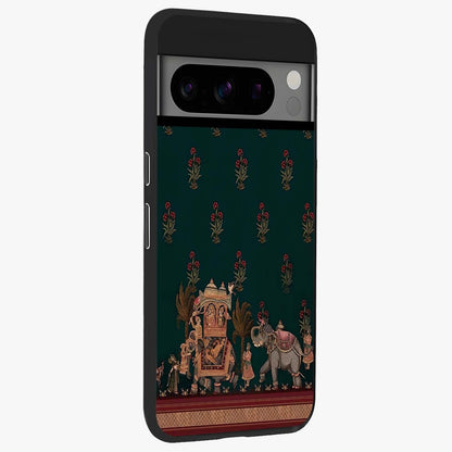 Macmerise Glass Case upright view showcasing bold artistic artwork with contemporary design theme.