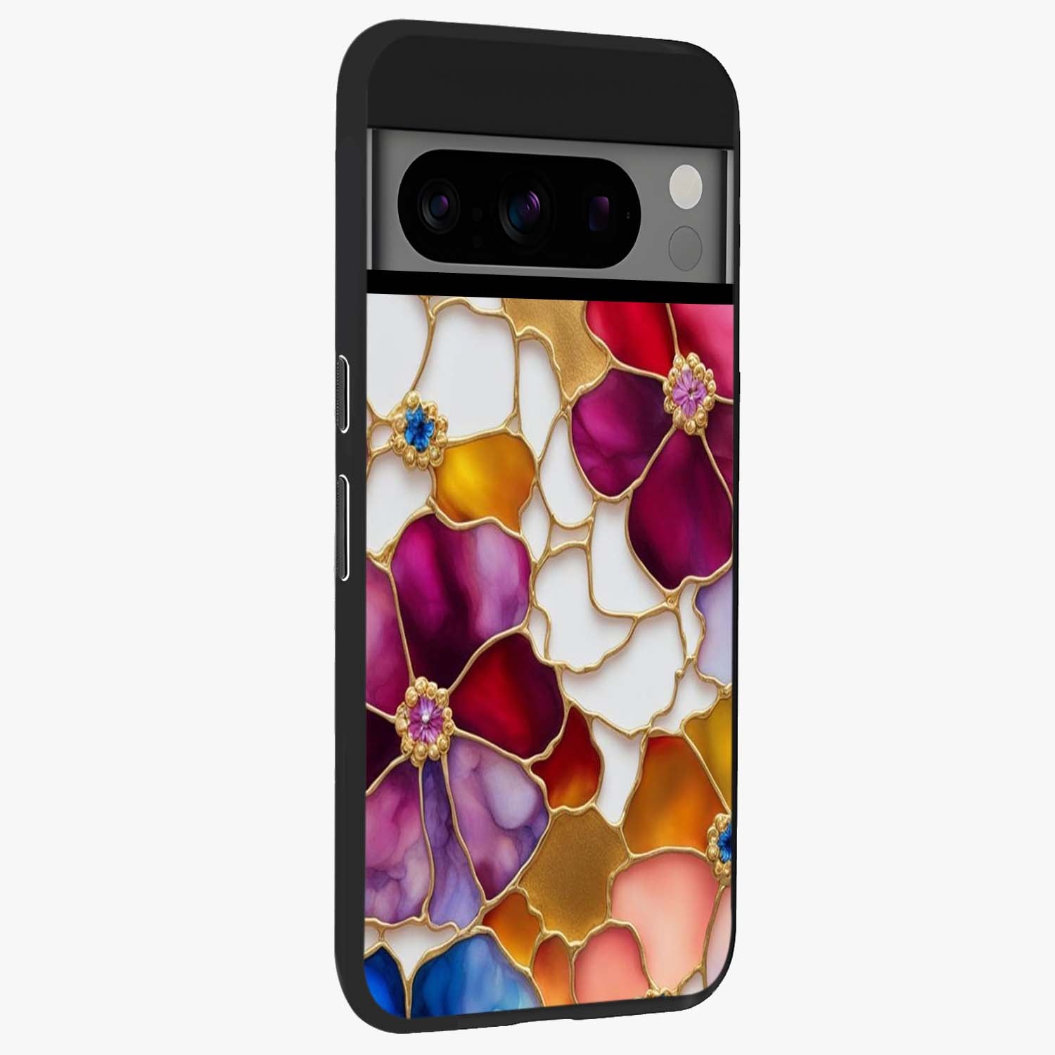 Marble Flower Pattern Glass Case upright view showcasing decorative marble flower artwork with refined style.