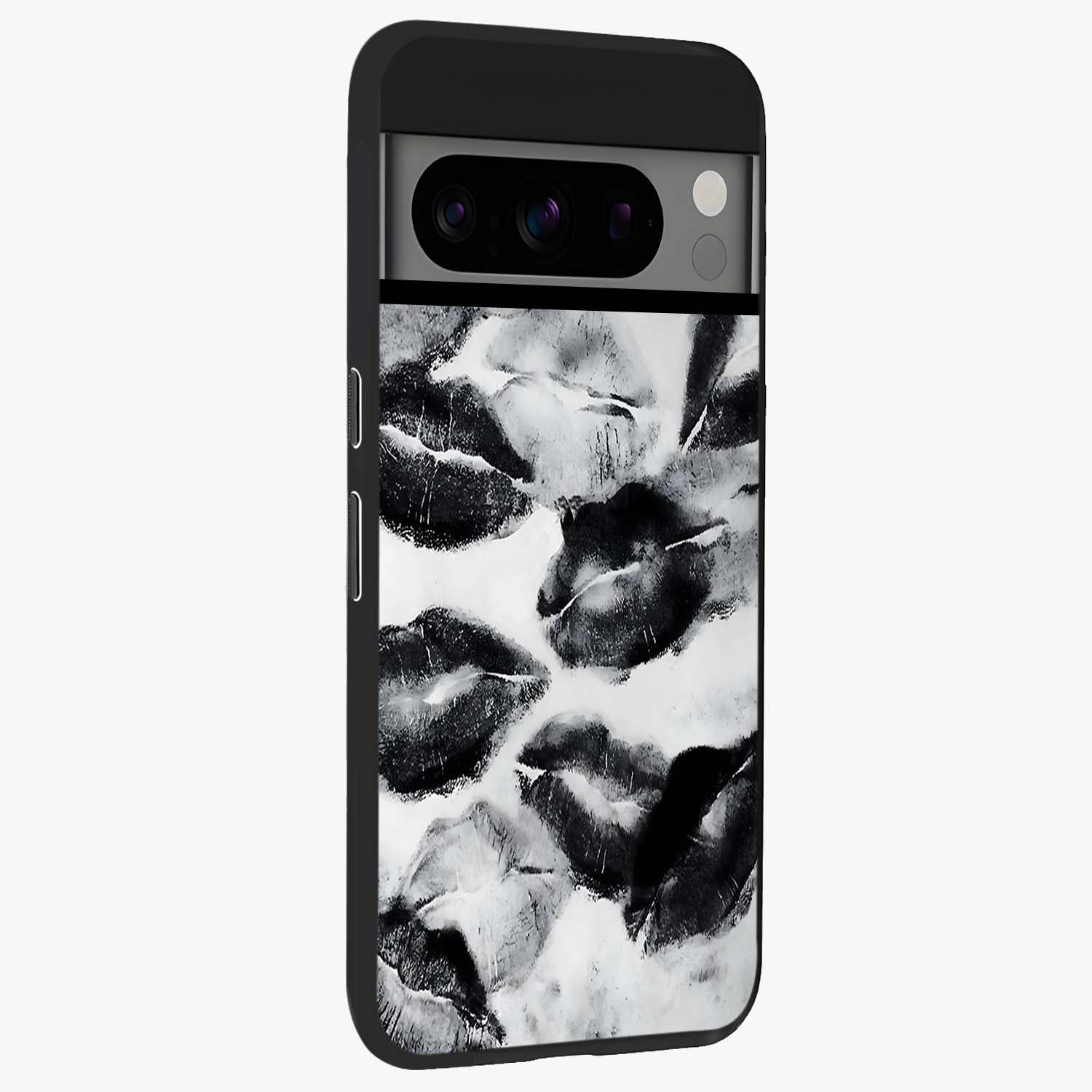 Midnight Kiss Marks Glass Case upright view showcasing stylish kiss mark artwork with trendy romantic theme.