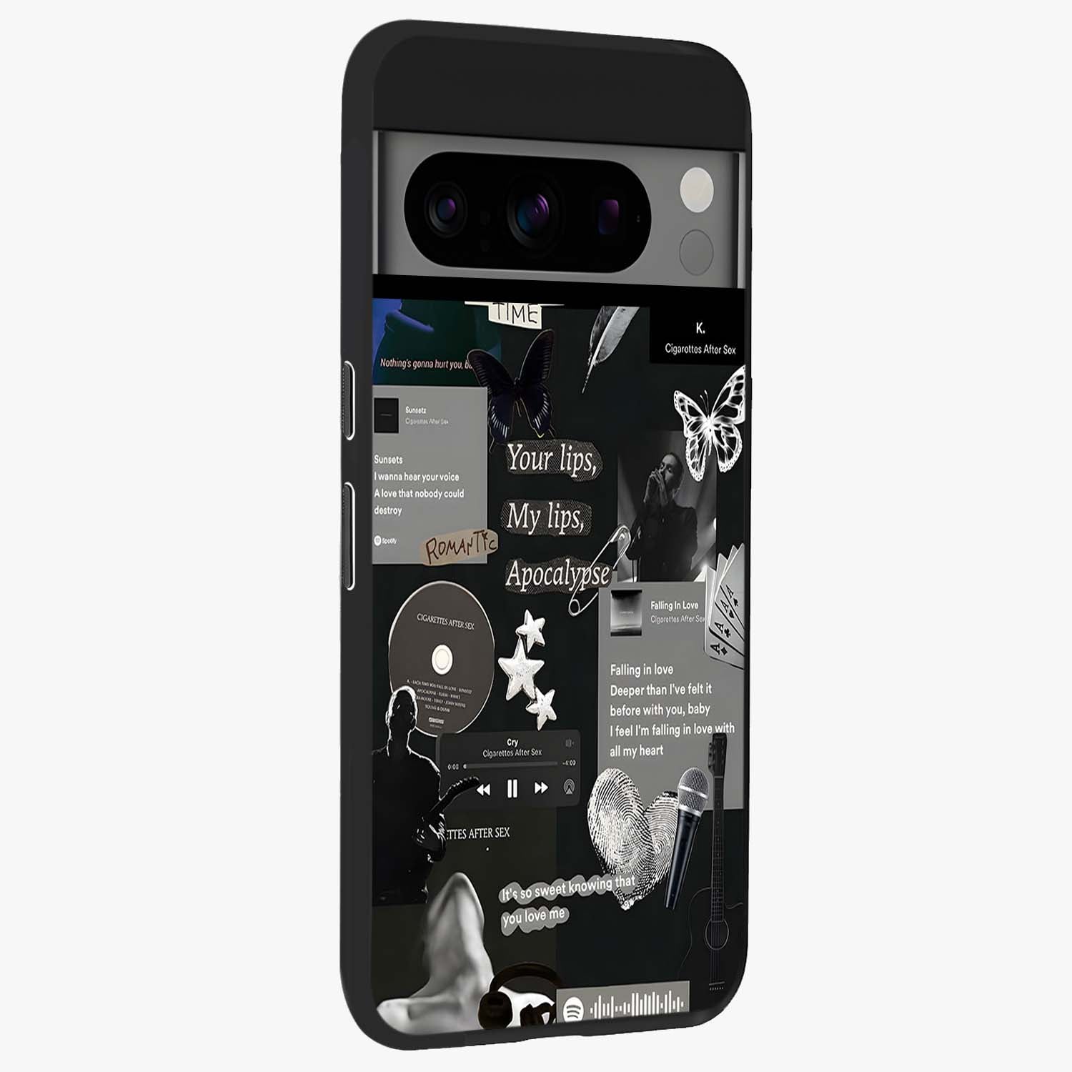 Midnight Love Echo Glass Case upright view showcasing expressive romantic artwork with dreamy midnight theme.