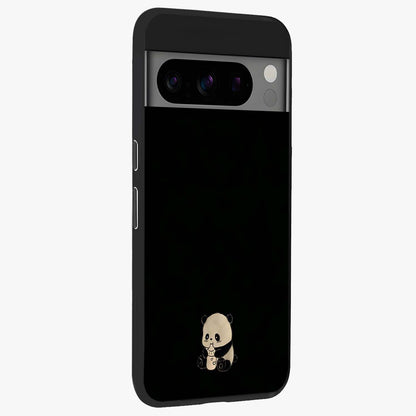 Midnight Panda Love Glass Case upright view showcasing charming panda artwork with playful romantic theme.
