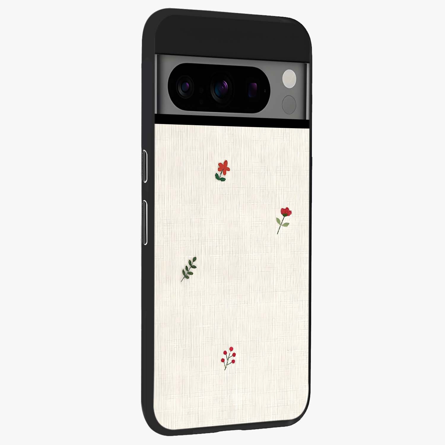 Minimalistic Blue With White Flower Pattern Glass Case upright view showcasing clean white flower artwork with calming blue theme.