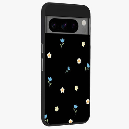 Minimal Petal Whispers Glass Case upright view showcasing elegant floral artwork with modern minimalist style.