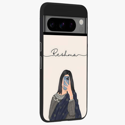 Mirror Mood Muse With Custom Name Glass Case upright view showcasing artistic mirror themed artwork with personalized aesthetic.