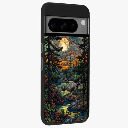 Moonlight Forest Dream Glass Case upright view showcasing magical forest artwork with calm night theme.