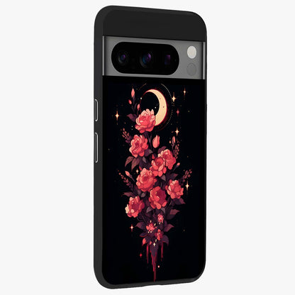 Moonlit Floral Elegance Glass Case upright view showcasing delicate floral artwork with refined night inspired theme.