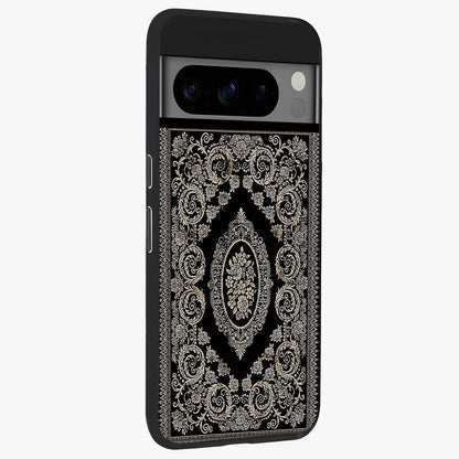 Noir Bloom Elegance Glass Case upright view showcasing graceful floral artwork with luxurious dark theme.