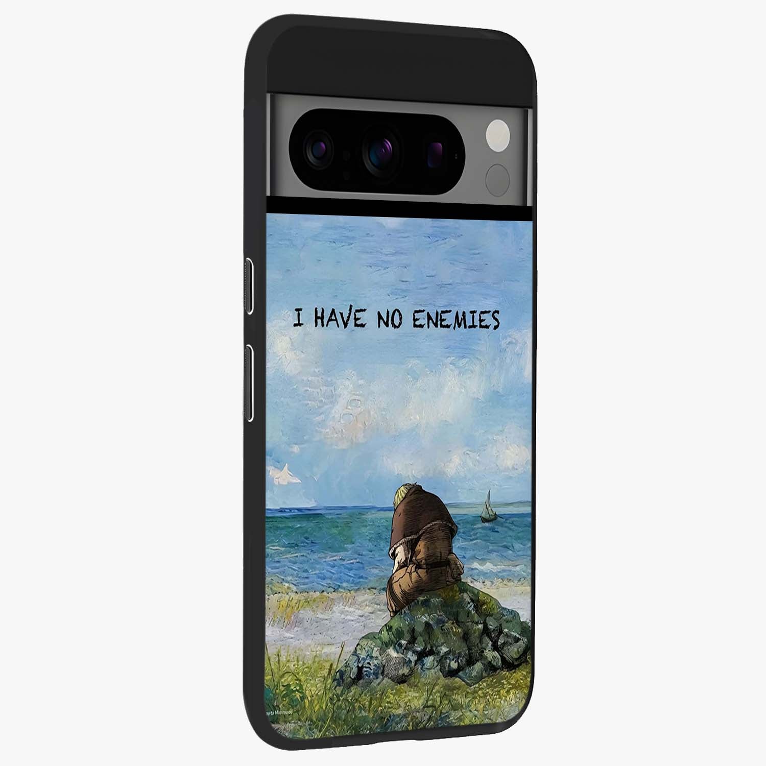 Peace Beyond War Glass Case upright view showcasing powerful peace symbol artwork with inspirational theme.