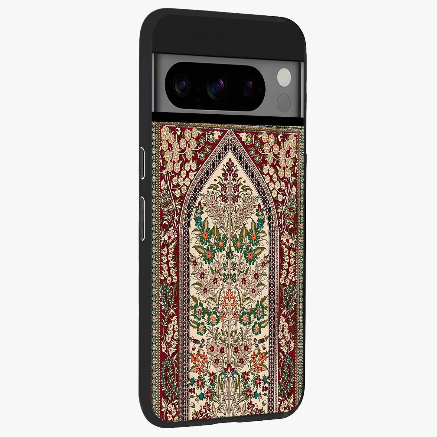 Persian Inspired Glass Case upright view showcasing decorative Persian artwork with rich heritage theme.
