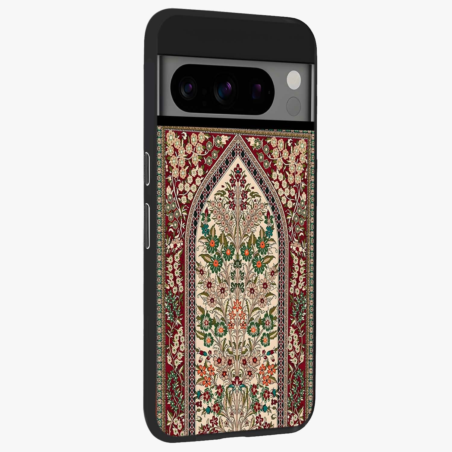 Persian Inspired Glass Case upright view showcasing decorative Persian artwork with rich heritage theme.