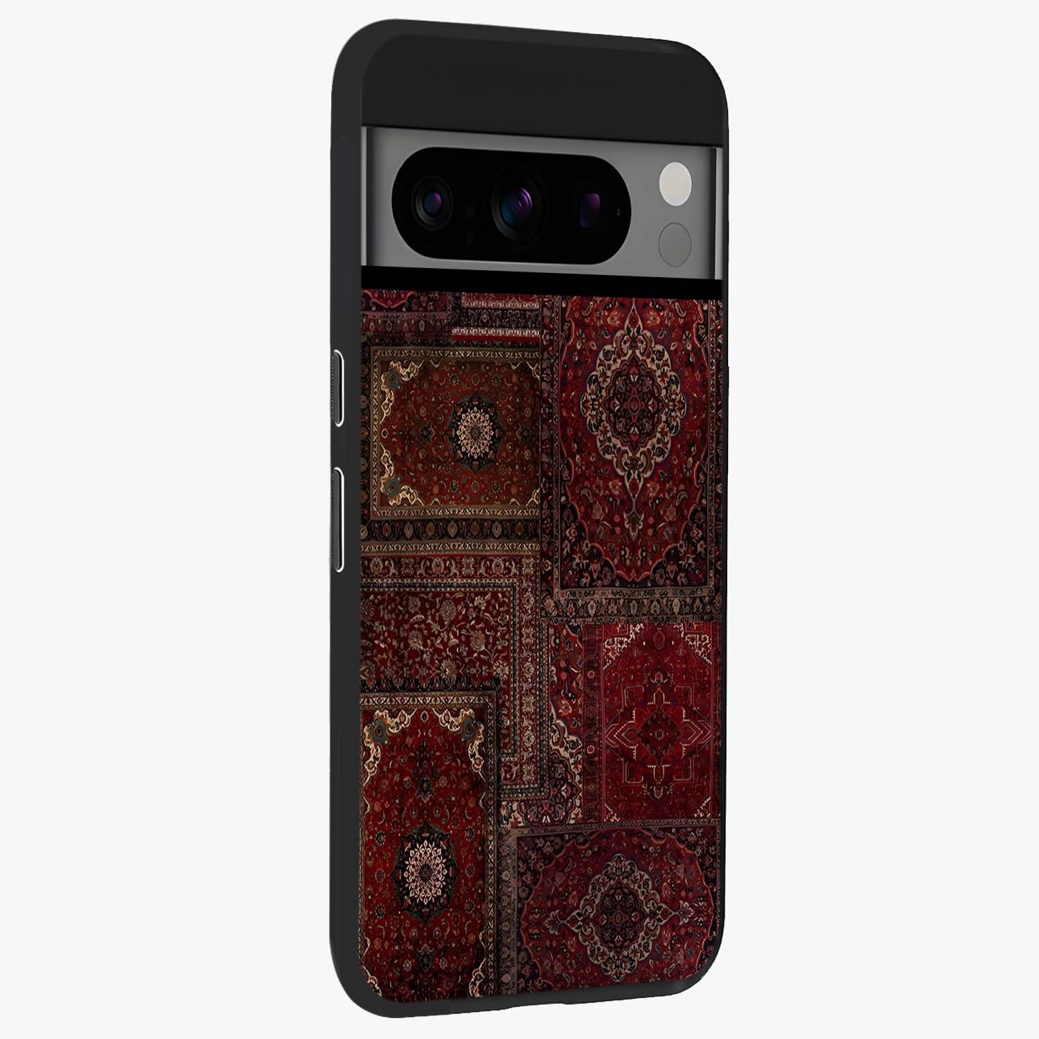 Persian Velvet Tale Glass Case upright view showcasing elegant Persian artwork with classic heritage theme.