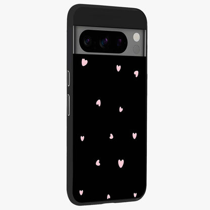 Pink Love Drops Glass Case upright view showcasing charming heart drop artwork with romantic playful theme.
