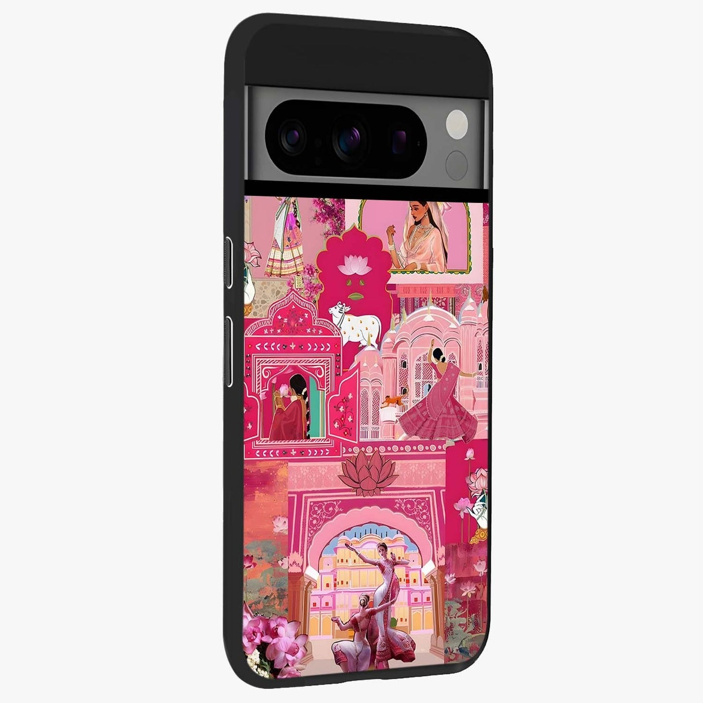 Pink Palace Muse Glass Case upright view showcasing artistic palace artwork with graceful royal theme.