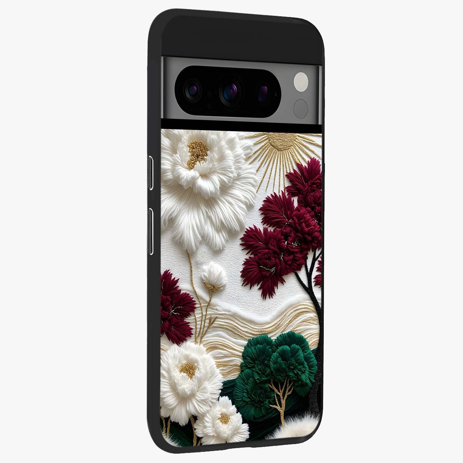 Radiant Bloom Elegance Glass Case upright view showcasing decorative flower artwork with refined botanical theme.