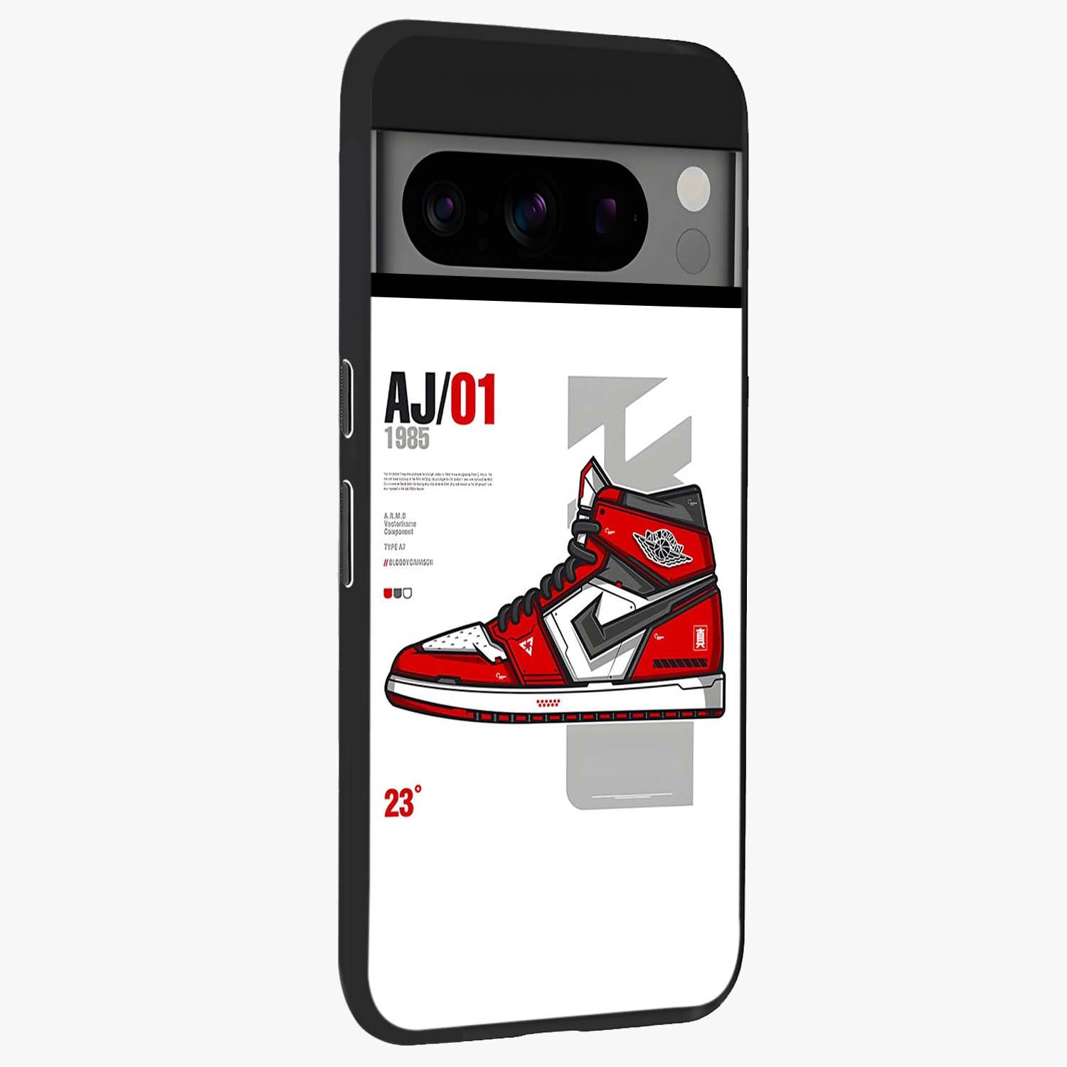 Retro Sneaker Blueprint Glass Case upright view showcasing stylish sneaker illustration with vintage streetwear theme.