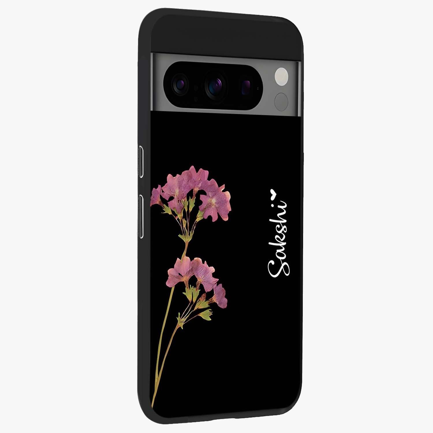 Riching Lavender Flower Custom Name Glass Case upright view showcasing elegant lavender floral artwork with personalized aesthetic.