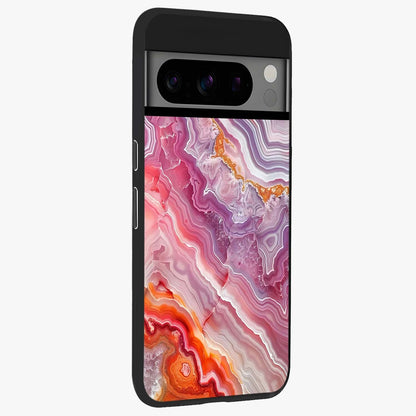 Rose Quartz Marble Glass Case upright view showcasing decorative marble artwork with luxurious pastel theme.