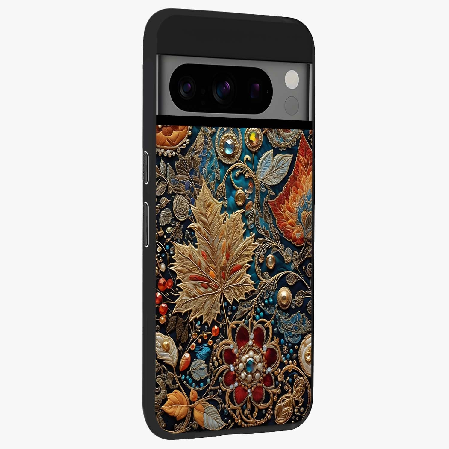 Royal Jewel Garden Glass Case upright view showcasing rich floral artwork with luxurious garden theme.