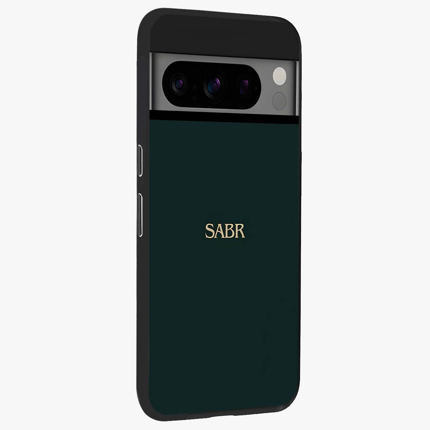 Sabr Minimal Patience Glass Case upright view showcasing calm minimalist artwork with motivational patience theme.