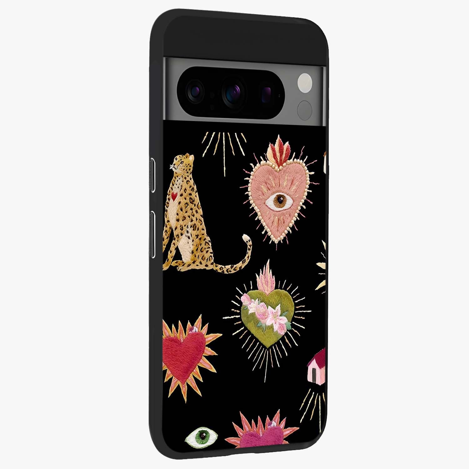 Sacred Jungle Heart Glass Case upright view showcasing vibrant jungle artwork with symbolic heart theme.